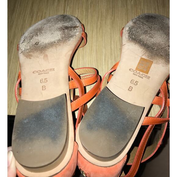 Coach Orange Ankle Wrap Zipper Back Sandals 6.5 with BOX - Picture 7 of 7